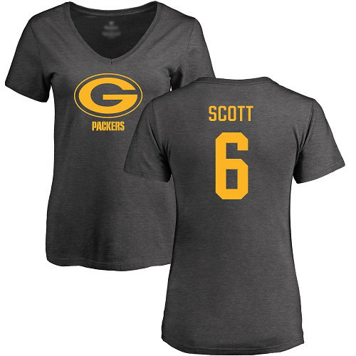 Green Bay Packers Ash Women #6 Scott J K One Color Nike NFL T Shirt->green bay packers->NFL Jersey
